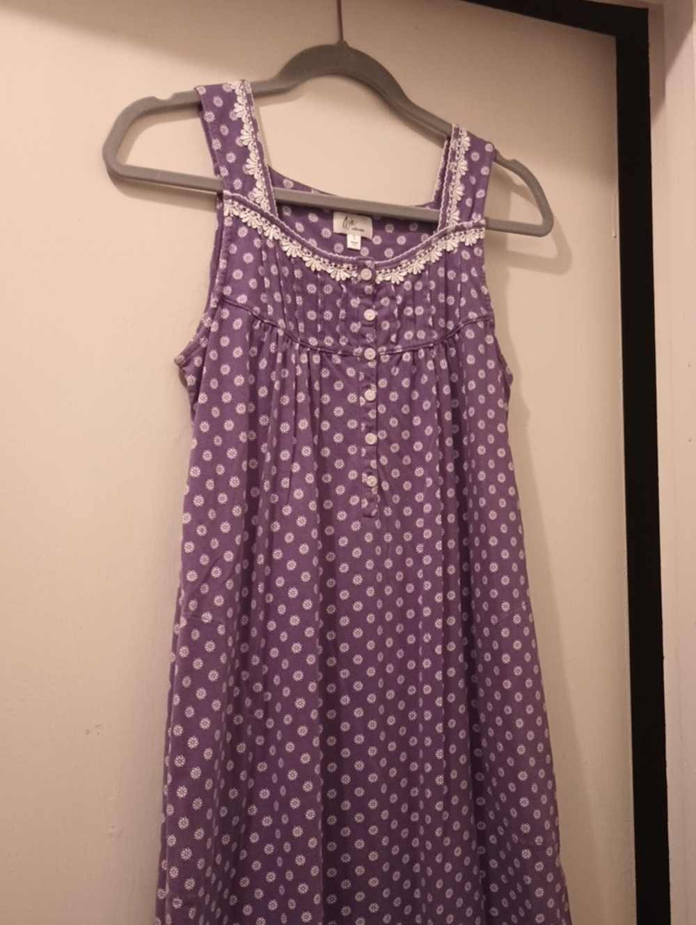 Ladies Purple Polka Floral Sundress with Lace Trim